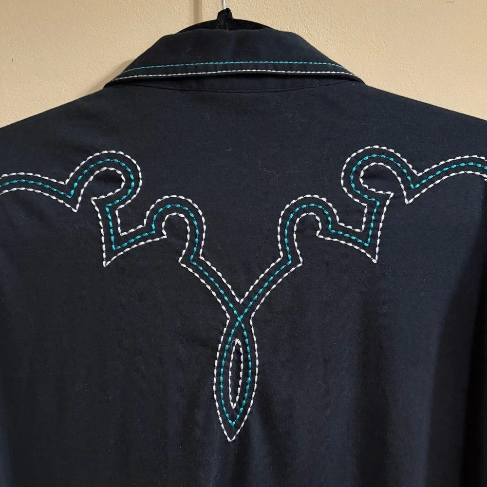 ARIAT Black Western Knit Shirt with Studded & Embroidered Design XXL - Picture 4 of 9